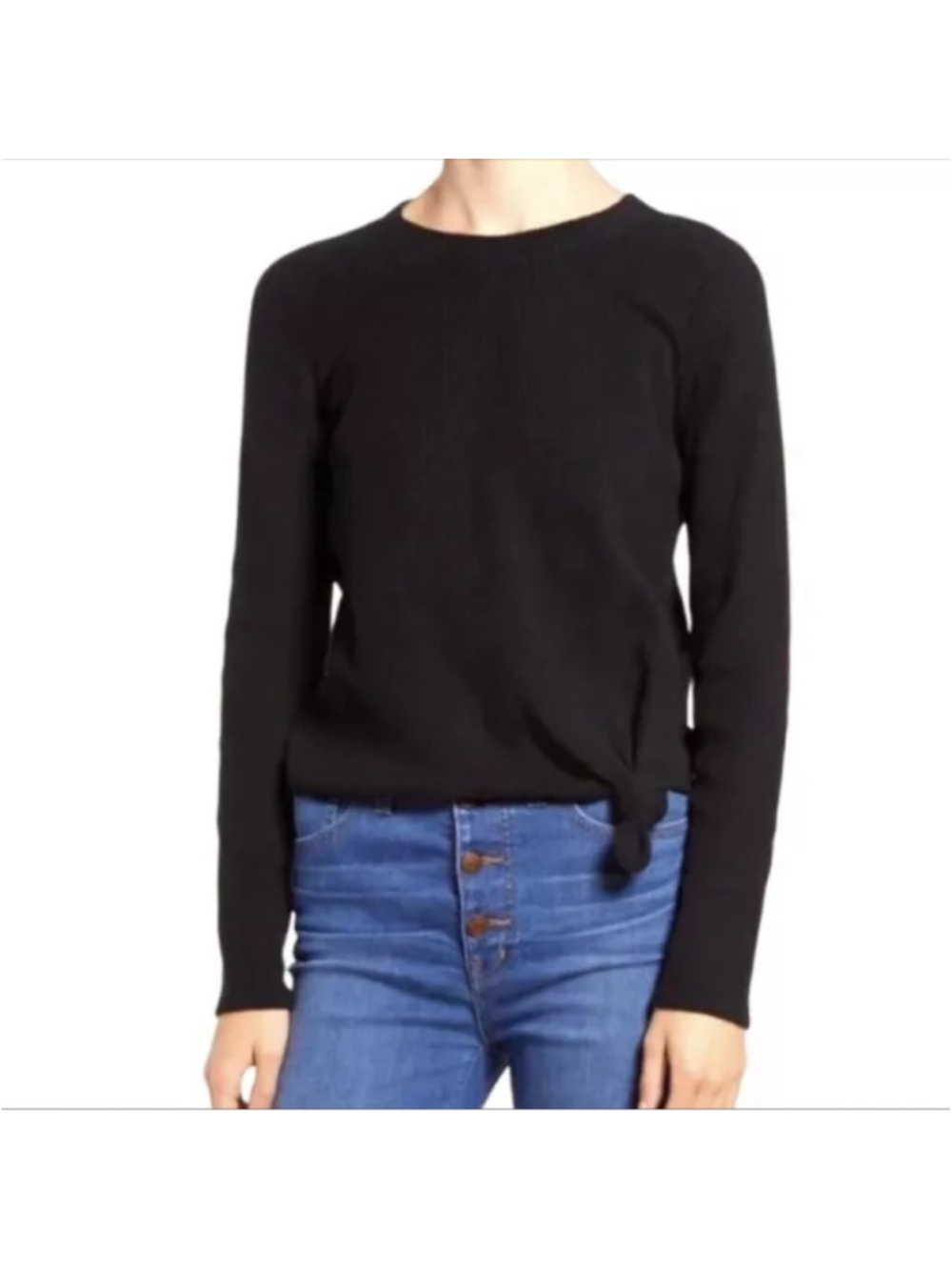 Madewell Elwood Knot Front Long Sleeve Top Black Size 2X Ribbed Crewneck Casual